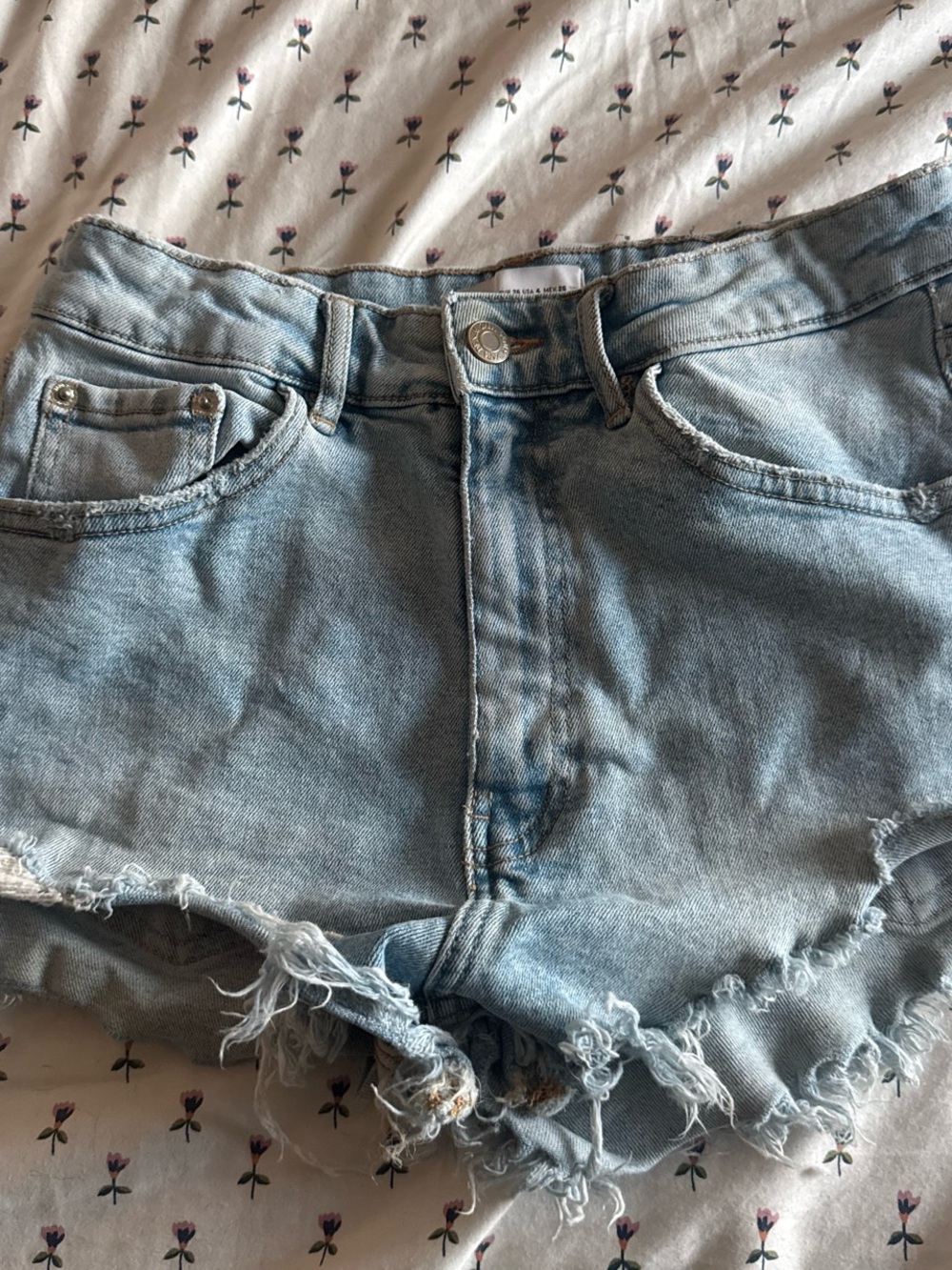 Zara Light Wash Frayed Denim Cutoff Shorts